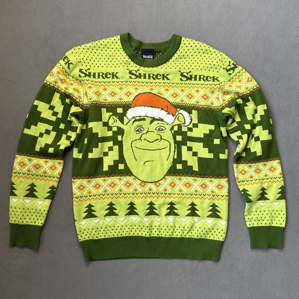 Dreamworks Sweater Mens Small Green Multi Shrek‎ Ugly Sweater Christmas Crewneck